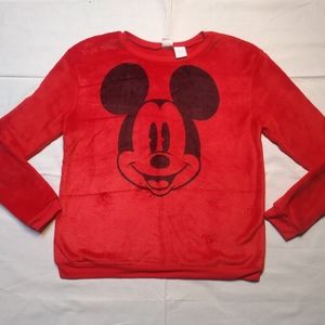 Disney Sweater Women's Medium Red Mickey Mouse Fuzzy Crew Neck Pullover Sweater